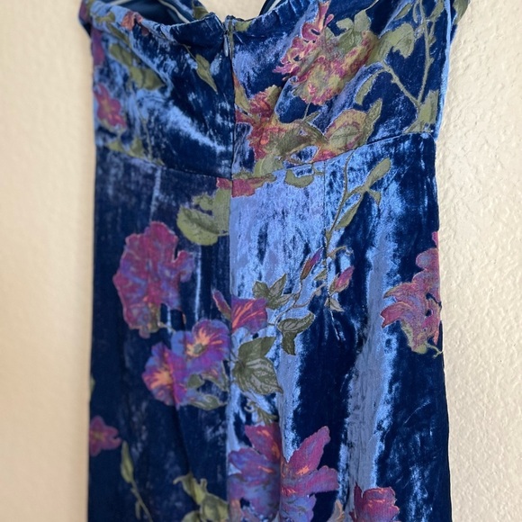 Exquisite Blue Floral Burnout Velvet Strapless Maxi Dress - Picture 9 of 10